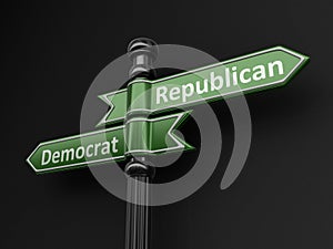 Democrat and republican pointers on signpost