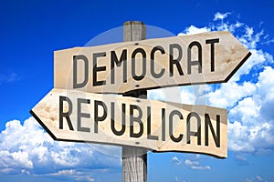 Democrat, republican - wooden signpost