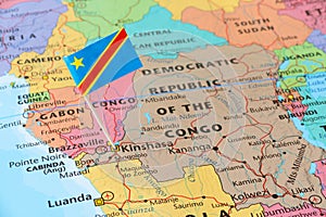 The Democratic Republic of the Congo flag pin on map