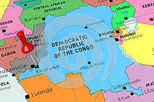 Democratic Republic of the Congo, Kinshasa - capital city, pinned on political map