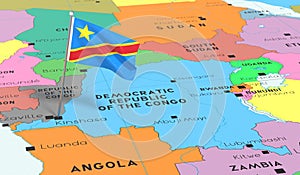 Democratic Republic of the Congo, Kinshasa - national flag pinned on political map