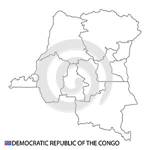 Democratic Republic of the Congo map, black and white detailed outline regions of the country