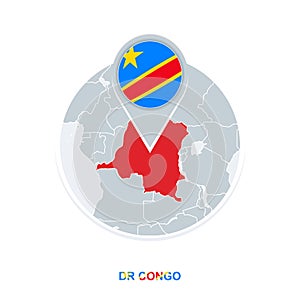 Democratic Republic of the Congo map and flag, vector map icon with highlighted DR Congo