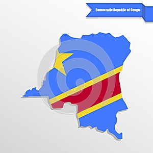 Democratic Repuplic of Congo map with flag inside and ribbon photo