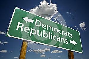Democrats, Republicans - road-sign.