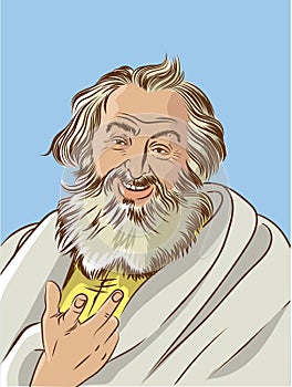 Democritus cartoon style portrait, vector