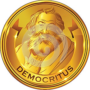 Democritus gold style portrait, vector