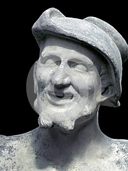 Democritus sculpture on a black background