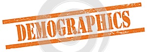 DEMOGRAPHICS text on orange grungy rectangle stamp