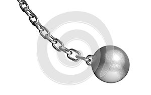 Demolish ball hanging on the iron chain. on white. photo
