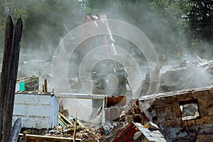 Demolish building with debris in city, broken house on ruin demolishing