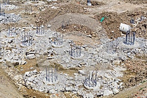 Demolished concrete reinforced piles background