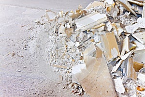 Demolished plasterboard wall - image with copy space