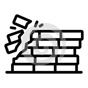 Demolition brick wall icon, outline style