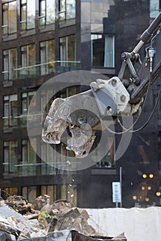 Crane with hydraulic scissors closeup photo