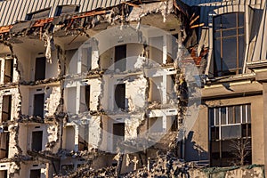 Demolition of a building. destruction in a residential urban quarter