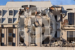 Demolition of a building. destruction in a residential urban quarter