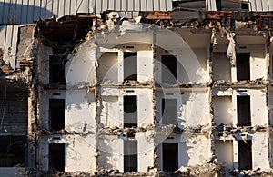 Demolition of a building. destruction in a residential urban quarter