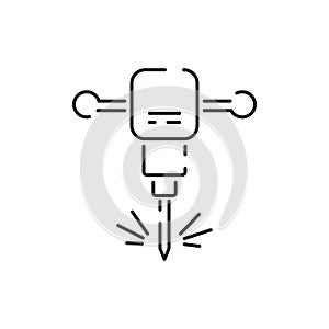 Demolition drill construction tools vector line icon