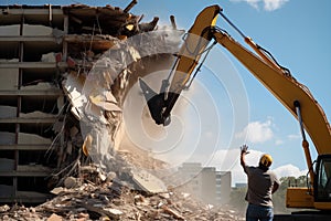 Demolition expert strategically dismantling a structure. Generative AI