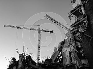 Demolition site with cranes