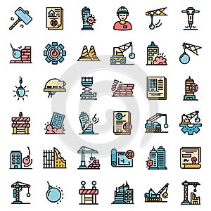 Demolition work icons set vector flat