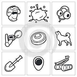 Demolitions, sapper icons. Vector Illustration.