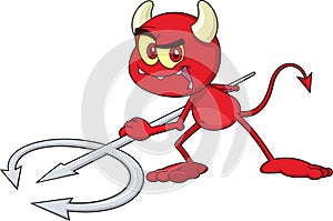 Little Red Devil Cartoon Character With Pitchfork