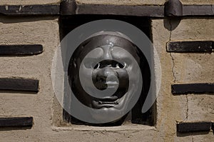 Demon face in temple's wall, Kyoto Japan