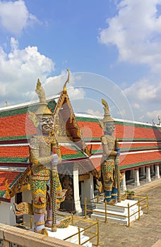 Demon gods, Yaksha, guarding the Temple of Emerald Buddha in Bangkok, Thailand