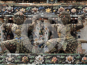 Demon Guardian statues decorating the Buddhist temple