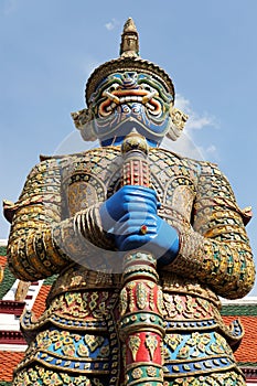 The Demon Guardian at the Temple of the Emerald Buddha in Grand Palace, Thailand.