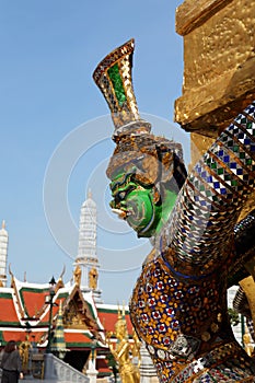 The Demon Guardian at the Temple of the Emerald Buddha in Grand Palace, Thailand.