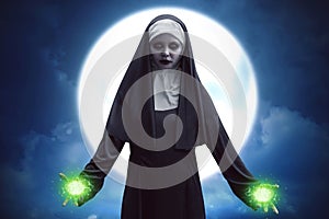 Demon nun asian woman get green spell strength