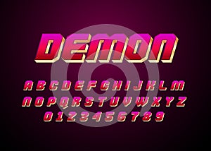 Demon red and gold style vector font with uppercase and digit number