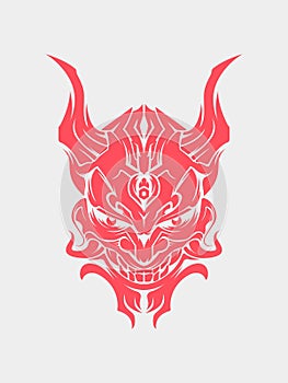 Demon samurai oni mask hannya mask japanesse skull style head tattoo illustration vector design t shirt print template photo