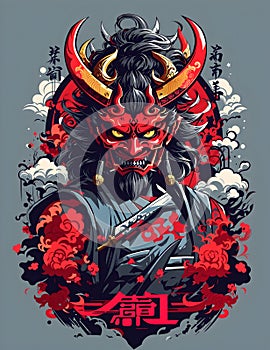 demon samurai warrior, samurai with demon mask, japanese god.
