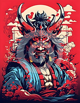 demon samurai warrior, samurai with demon mask, japanese god.