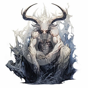 Realistic Astaroth Demon Artwork In Fluid Formation On White Background photo