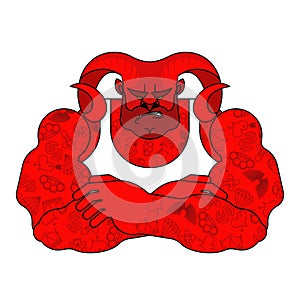 Demon Strong red. Powerful devil. Big satan. Angry Lucifer