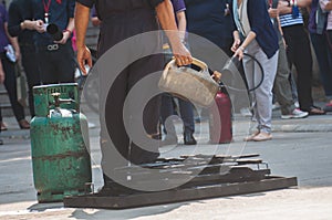 Demonstration with fire extinguishers.