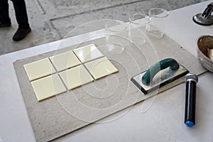 Ceramic tile prepare for demonstration how to grout photo