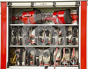 Demonstration of rescue equipment in fire engine