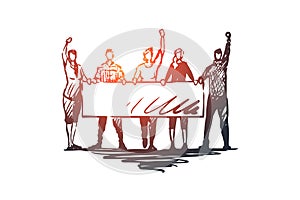 Demonstration, riots, rallies concept. Hand drawn sketch isolated illustration