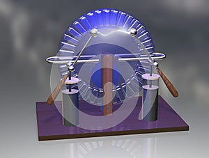 Wimshurst machine with two Leyden jars. 3D illustration of electrostatic generator. Physics. Science classrooms experiment. photo