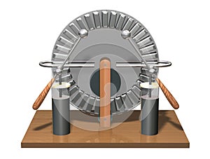 Wimshurst machine with two Leyden jars. 3D illustration of electrostatic generator. Physics. Science classrooms experiment. photo