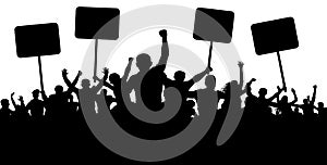 Demonstration, strike, manifestation, protest, revolution. Silhouette background vector. Sports, mob, fans. Crowd