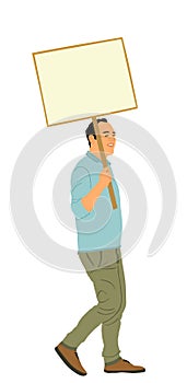 Demonstrator man protester hold banner in hand vector illustration isolated. Hand holding protest placard photo