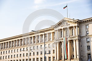 Demonstrators waving the Bulgarian flag during the 76-th day of anti-government protests against corrupt politicians