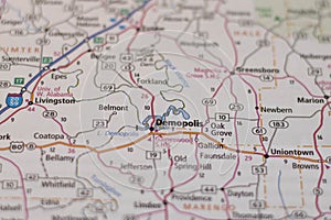 Demopolis Alabama upclose on a map photo